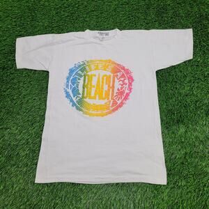 Vintage Beach Life Rainbow Shirt Womens M/L 20x26 White Y2K